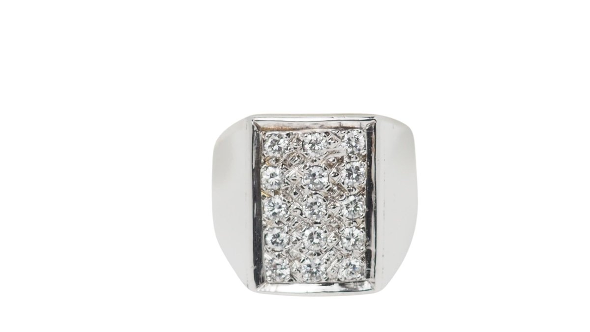 Bague Chevalière en or blanc et diamants - Castafiore