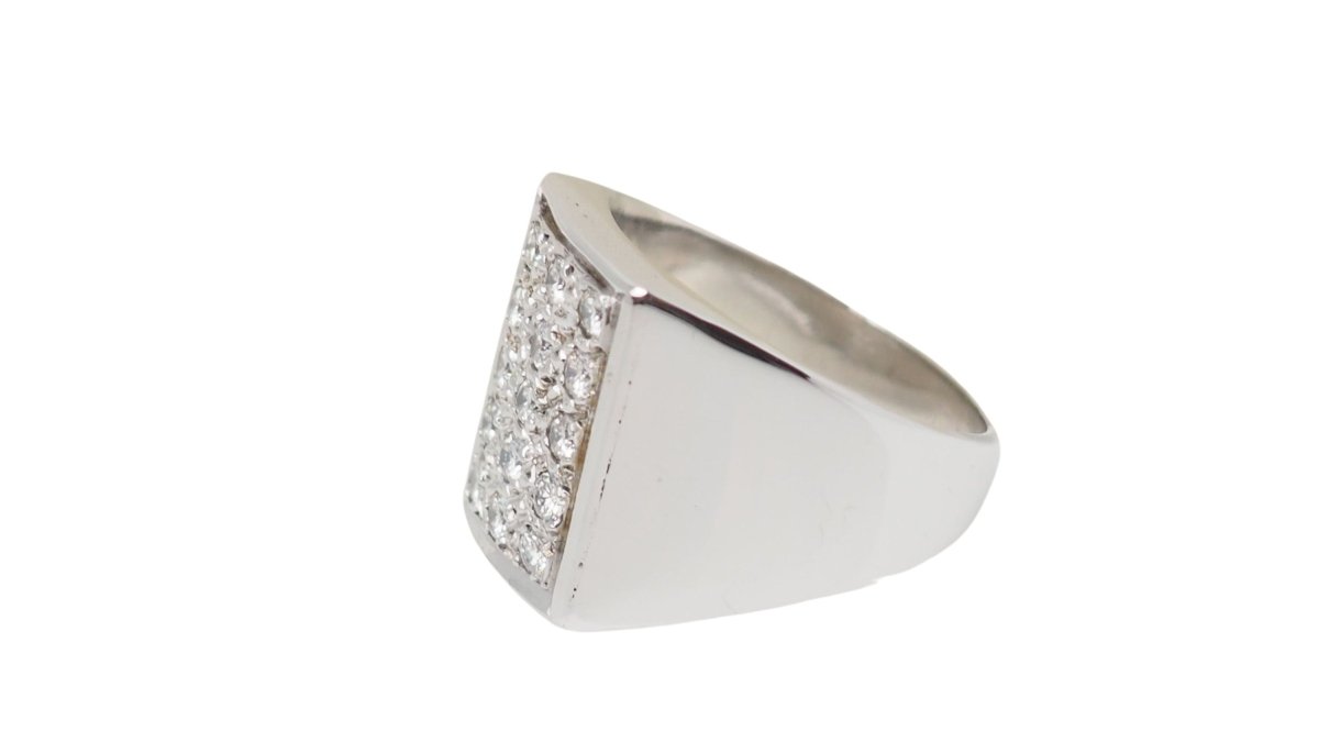 Bague Chevalière en or blanc et diamants - Castafiore