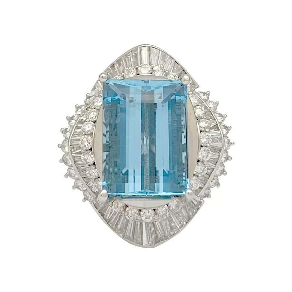 Bague cocktail aigue-marine et diamants - Castafiore