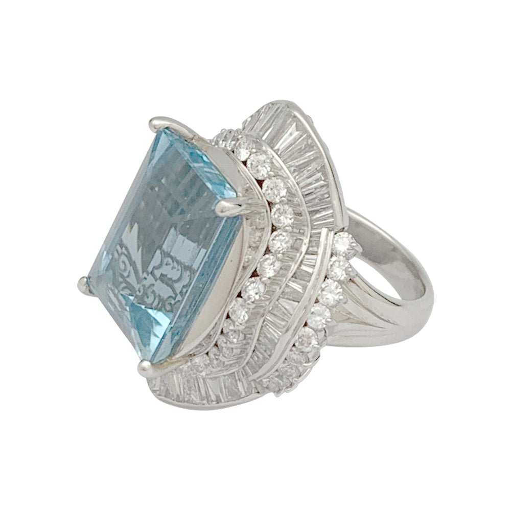 Bague cocktail aigue-marine et diamants - Castafiore