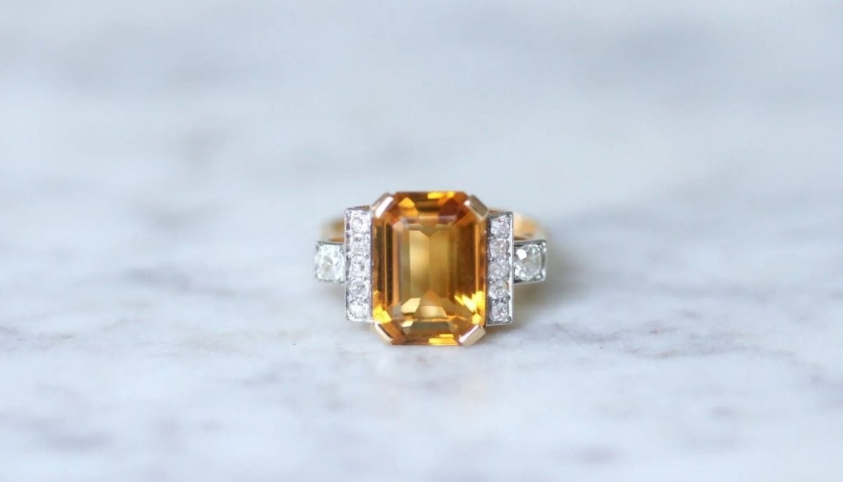Bague cocktail citrine et diamants - Castafiore