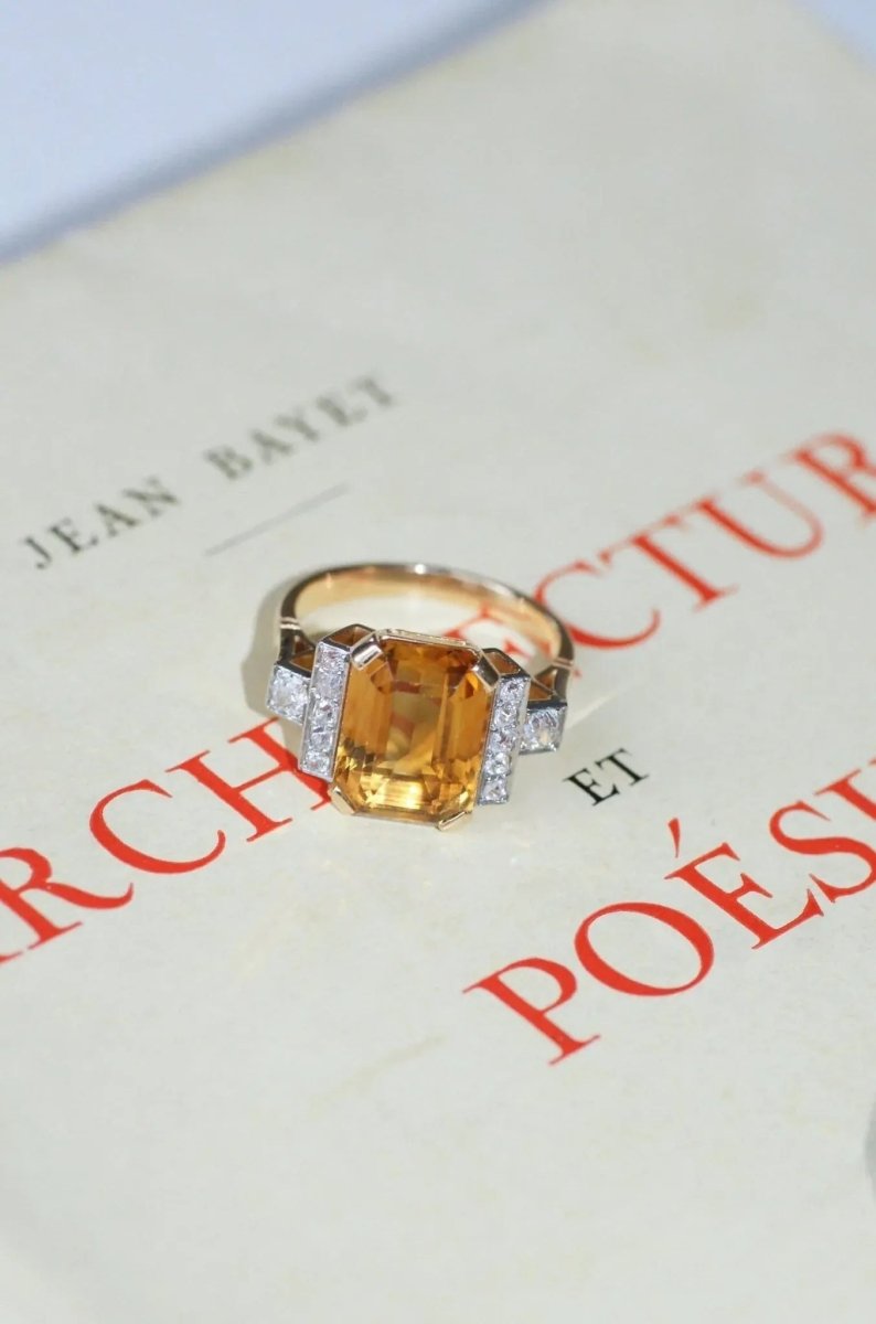 Bague cocktail citrine et diamants - Castafiore