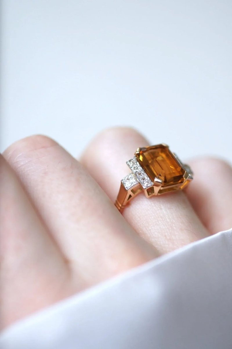 Bague cocktail citrine et diamants - Castafiore