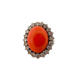 Bague Cocktail en or blanc, corail et diamants - Castafiore