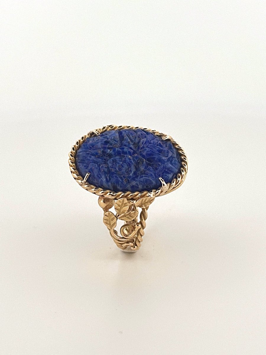 Bague Cocktail en or jaune effet lapis lazuli - Castafiore