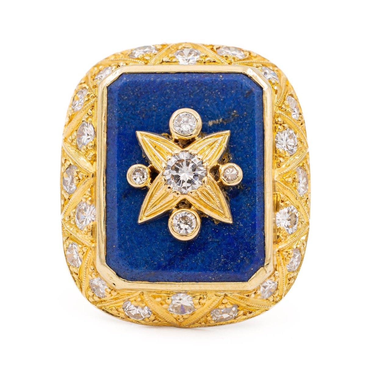 Bague Cocktail en or jaune, lapis-lazuli et diamants - Castafiore