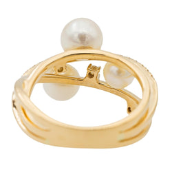 Bague Cocktail en or jaune, perles et diamants - Castafiore