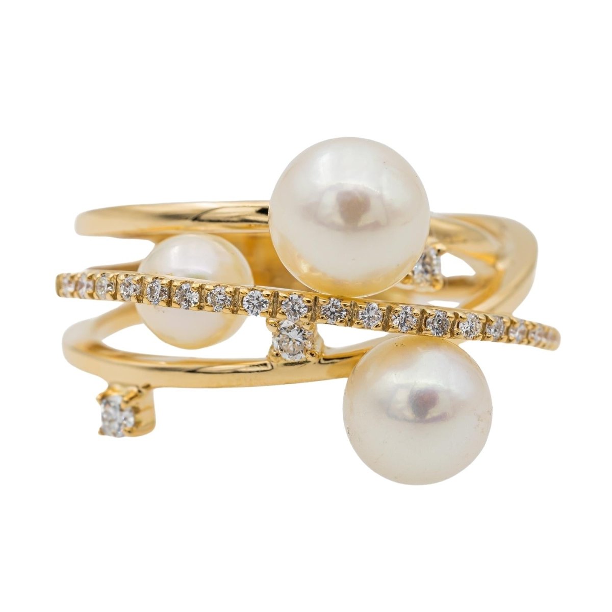 Bague Cocktail en or jaune, perles et diamants - Castafiore