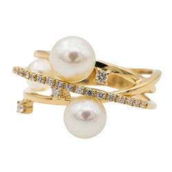 Bague Cocktail en or jaune, perles et diamants - Castafiore