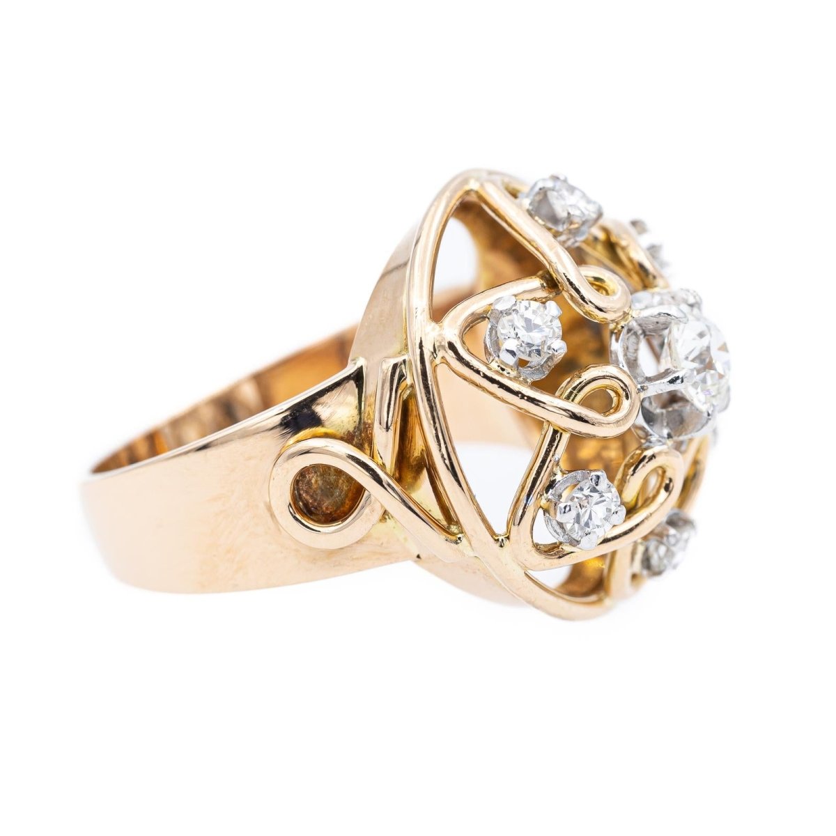 Bague Cocktail en or jaune, platine et diamant - Castafiore