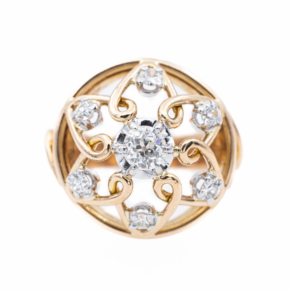 Bague Cocktail en or jaune, platine et diamant - Castafiore