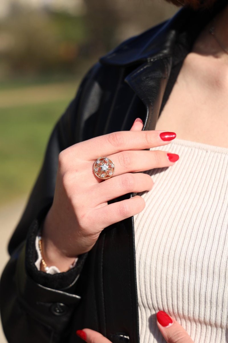 Bague Cocktail en or jaune, platine et diamant - Castafiore