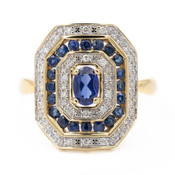 Bague Cocktail en or jaune, saphir et diamants - Castafiore