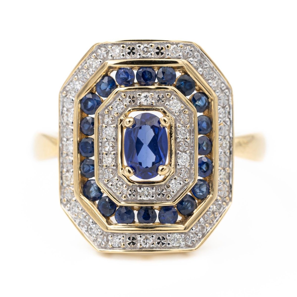 Bague Cocktail en or jaune, saphir et diamants - Castafiore