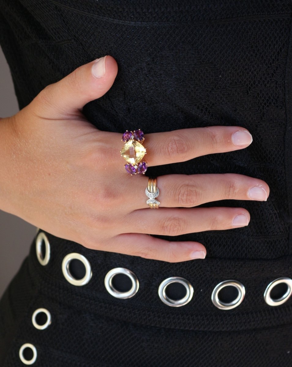 Bague Cocktail en or rose, citrine, améthystes et diamants - Castafiore