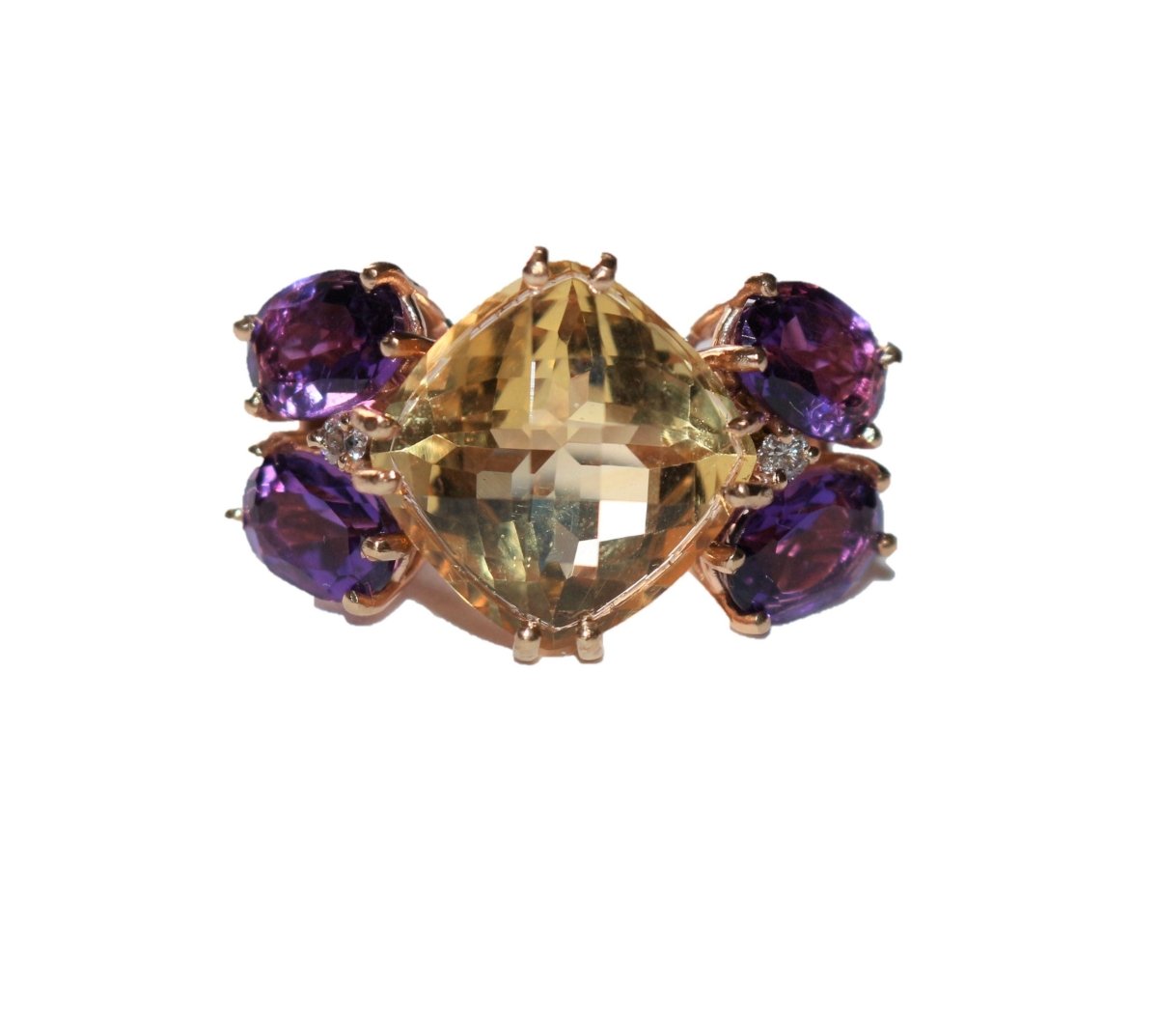 Bague Cocktail en or rose, citrine, améthystes et diamants - Castafiore