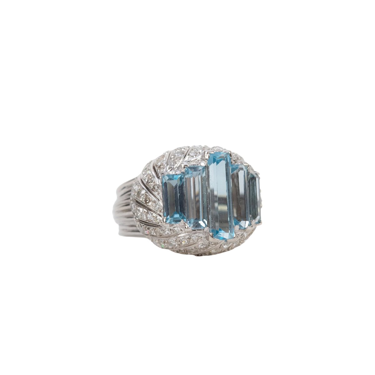 Bague Cocktail en platine, aigue-marine et brillant - Castafiore