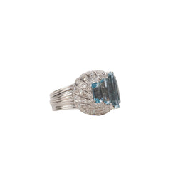 Bague Cocktail en platine, aigue-marine et brillant - Castafiore