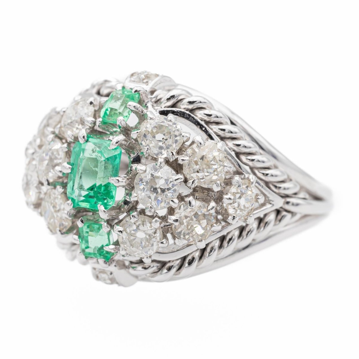 Bague Cocktail Or blanc Emeraude - Castafiore