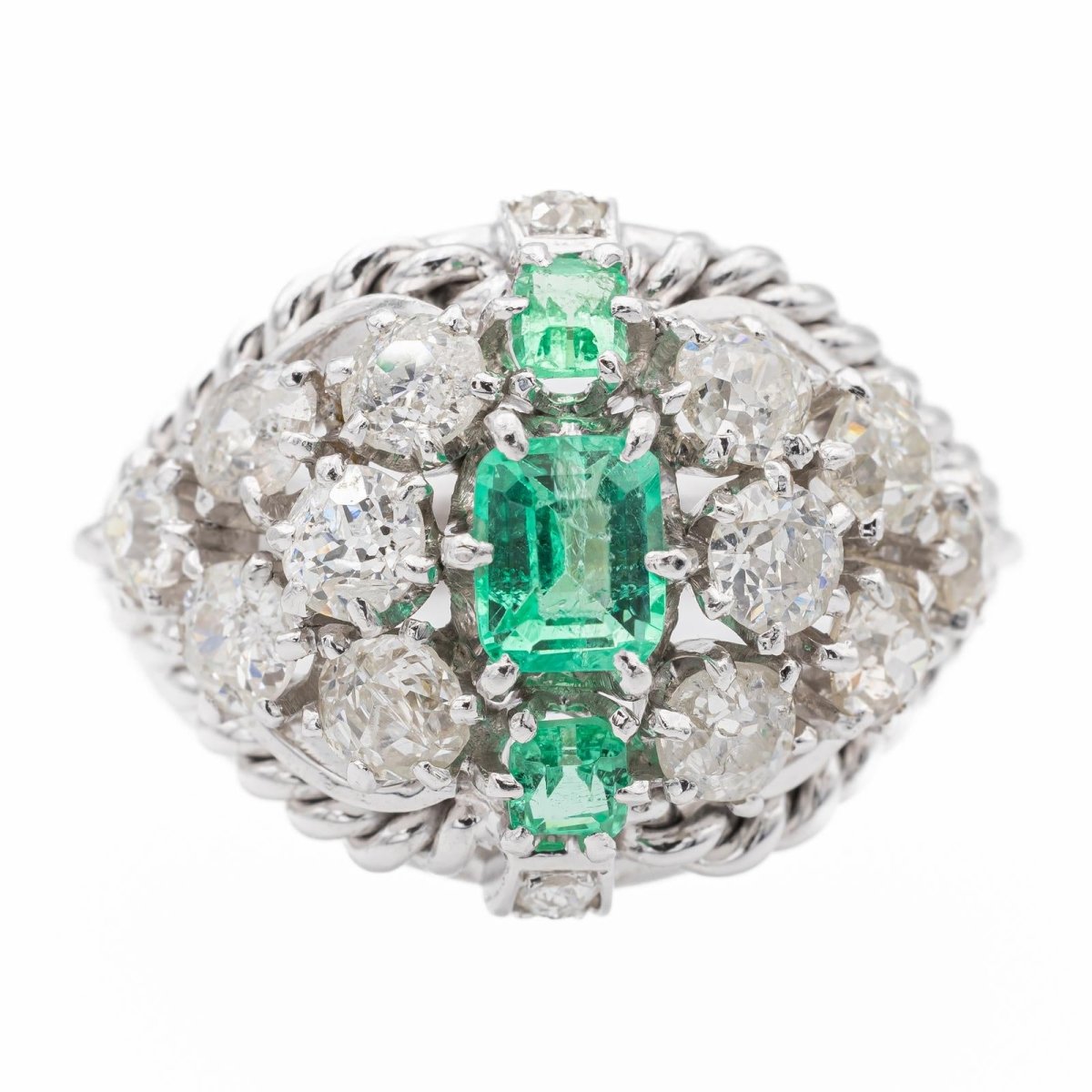 Bague Cocktail Or blanc Emeraude - Castafiore