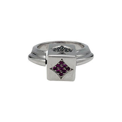 Bague Dé en or blanc diamants noirs et rubis - Castafiore