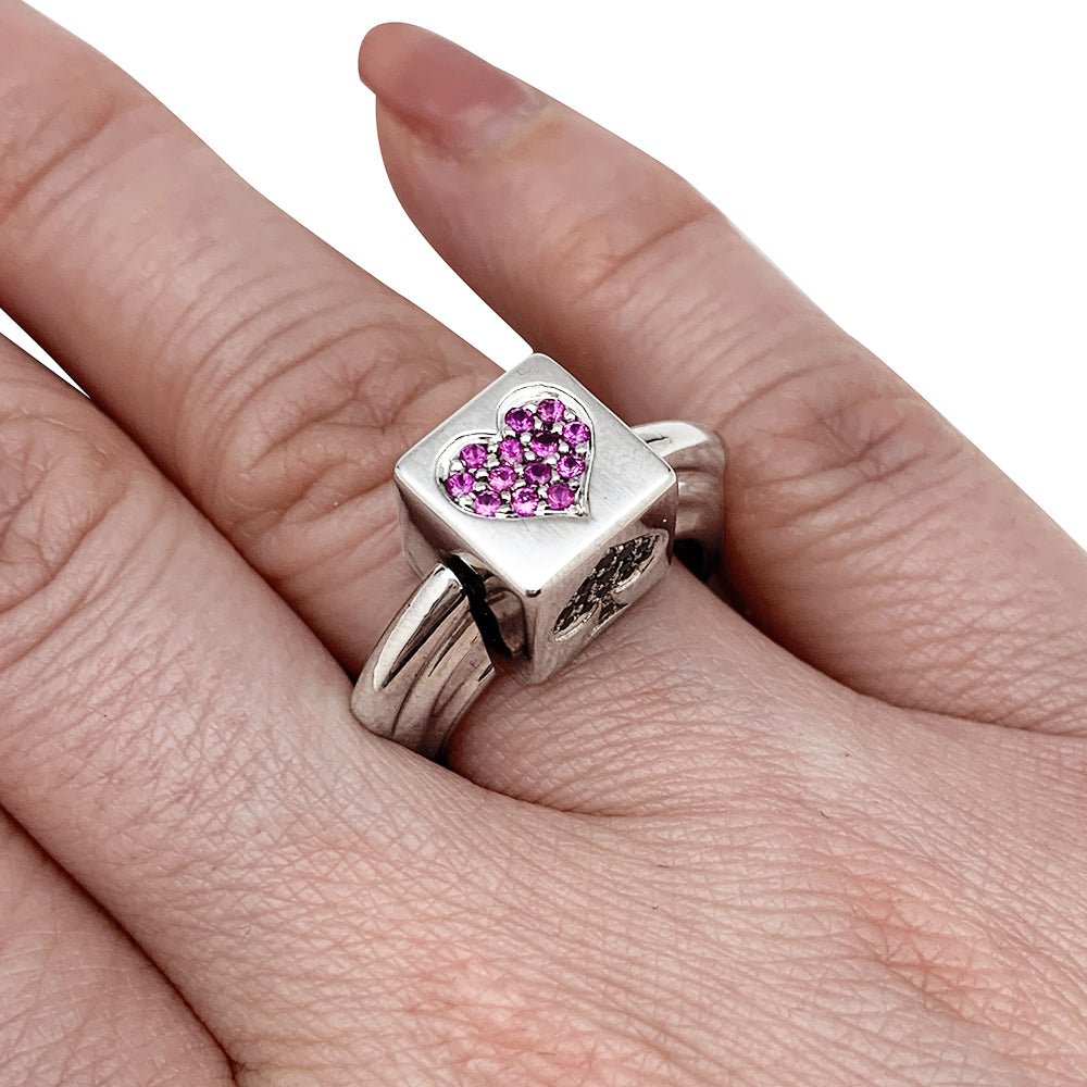 Bague Dé en or blanc diamants noirs et rubis - Castafiore