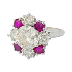 Bague diamant 2,22 carats à entourage diamants et rubis - Castafiore