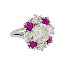 Bague diamant 2,22 carats à entourage diamants et rubis - Castafiore