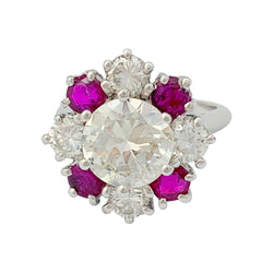 Bague diamant 2,22 carats à entourage diamants et rubis - Castafiore