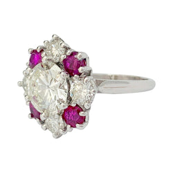 Bague diamant 2,22 carats à entourage diamants et rubis - Castafiore