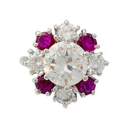 Bague diamant 2,22 carats à entourage diamants et rubis - Castafiore