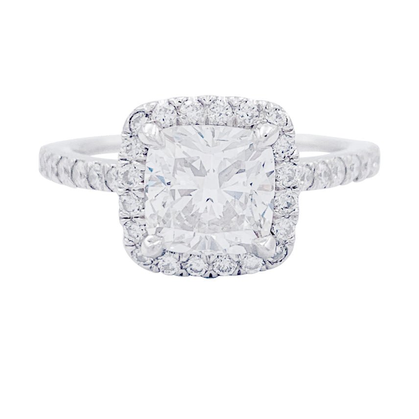 Bague diamant coussin, platine - Castafiore