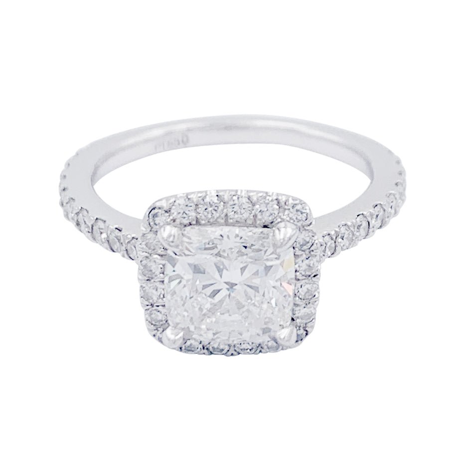 Bague diamant coussin, platine - Castafiore