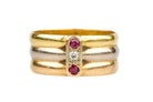 Bague diamant rubis en or tricolore 18 carats - Castafiore