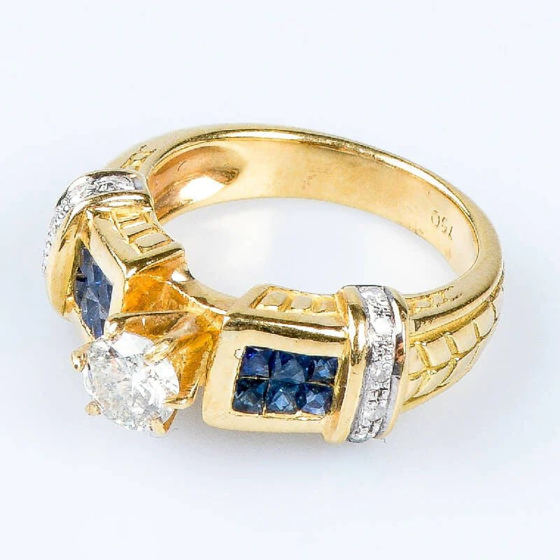 Bague diamant saphir en or jaune 18 carats - Castafiore