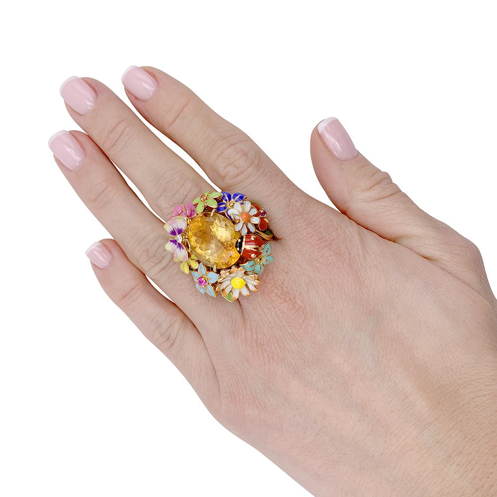 Bague Dior, "Diorette", citrine, laque, or jaune - Castafiore