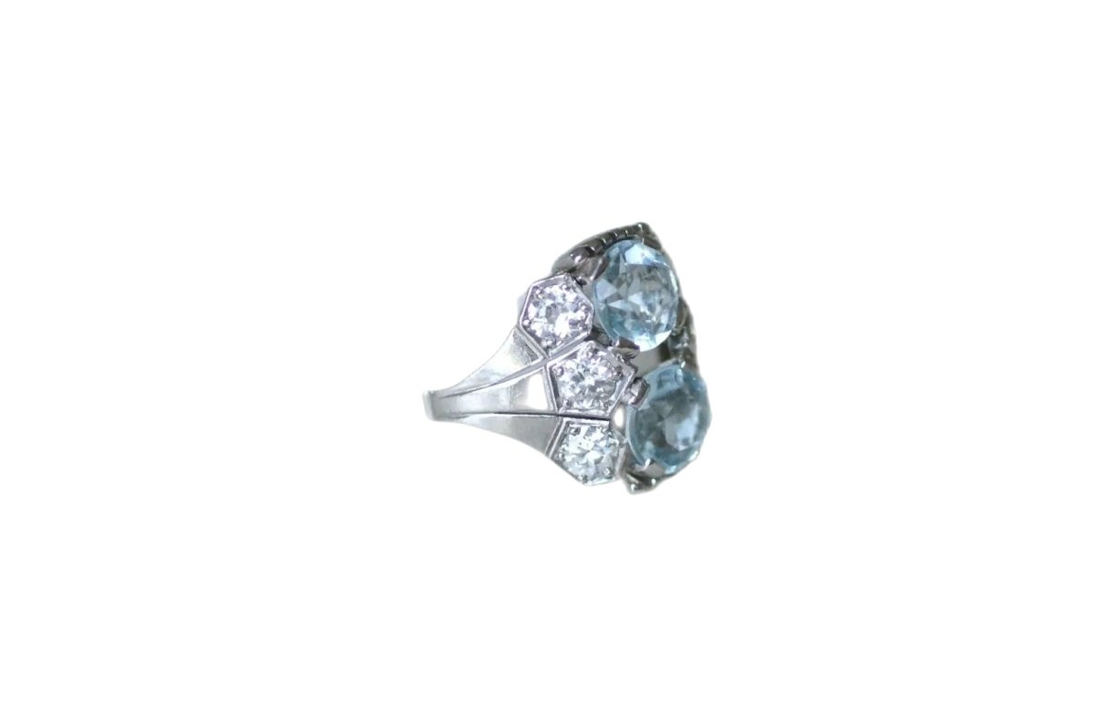 Bague Dôme en platine, aigue-marine et diamant - Castafiore