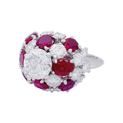 Bague Dôme en platine, diamants, rubis. - Castafiore