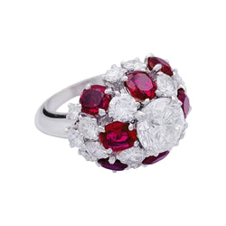 Bague Dôme en platine, diamants, rubis. - Castafiore
