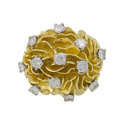 Bague dôme or jaune, platine et diamants - Castafiore