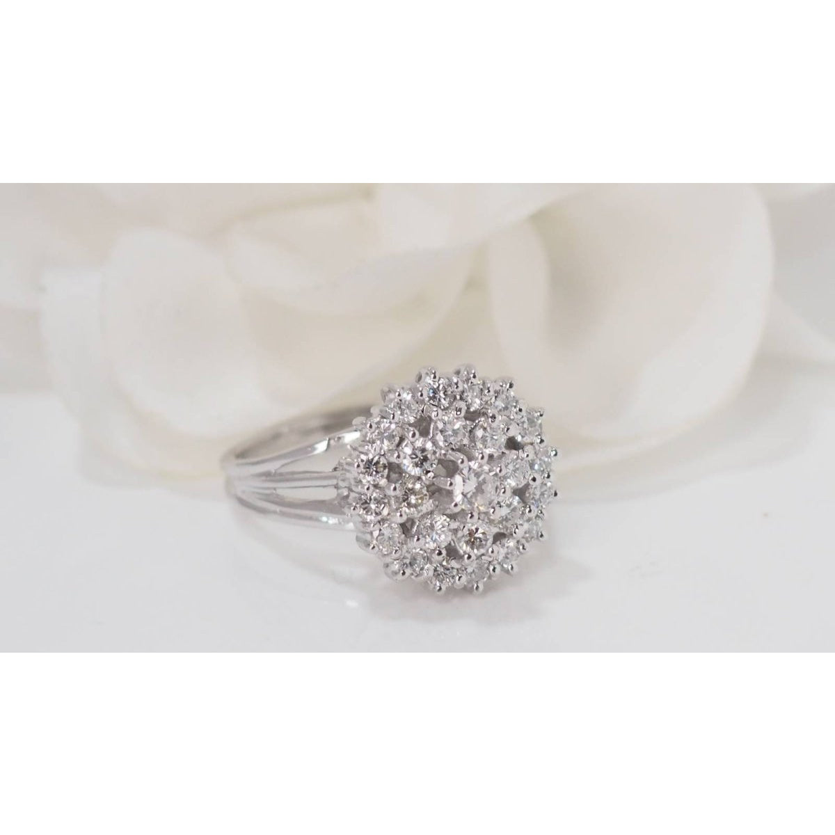 Bague double entourage en or blanc et diamants - Castafiore