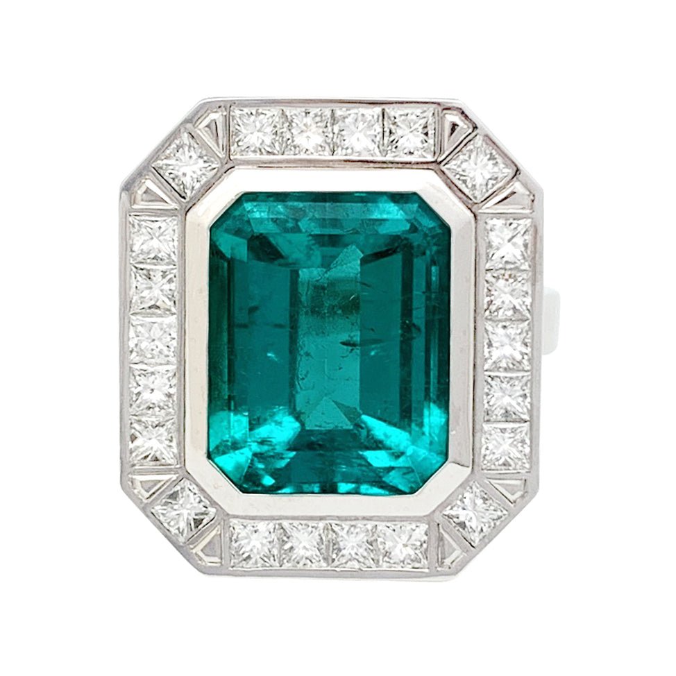 Bague émeraude 5,5 carats en or blanc, diamants - Castafiore