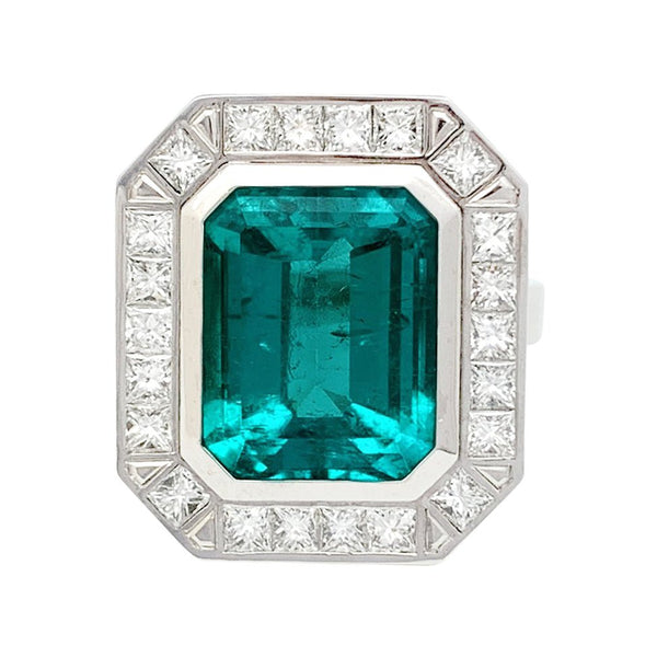 Bague Or Blanc 18K Avec Émeraude Naturelle Et Diamants - 5,18 CT - Taille 52 - Neuf Avec étiquettes