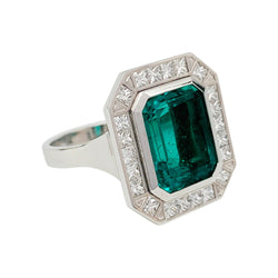 Bague émeraude 5,5 carats en or blanc, diamants - Castafiore