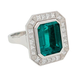 Bague émeraude 5,5 carats en or blanc, diamants - Castafiore