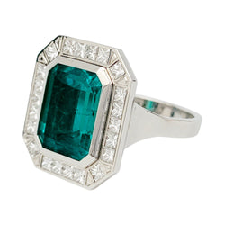 Bague émeraude 5,5 carats en or blanc, diamants - Castafiore