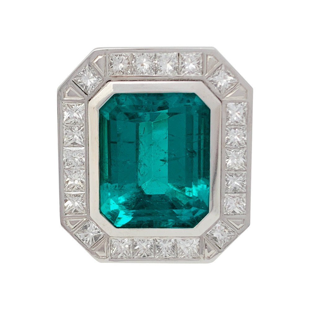 Bague émeraude 5,5 carats en or blanc, diamants - Castafiore