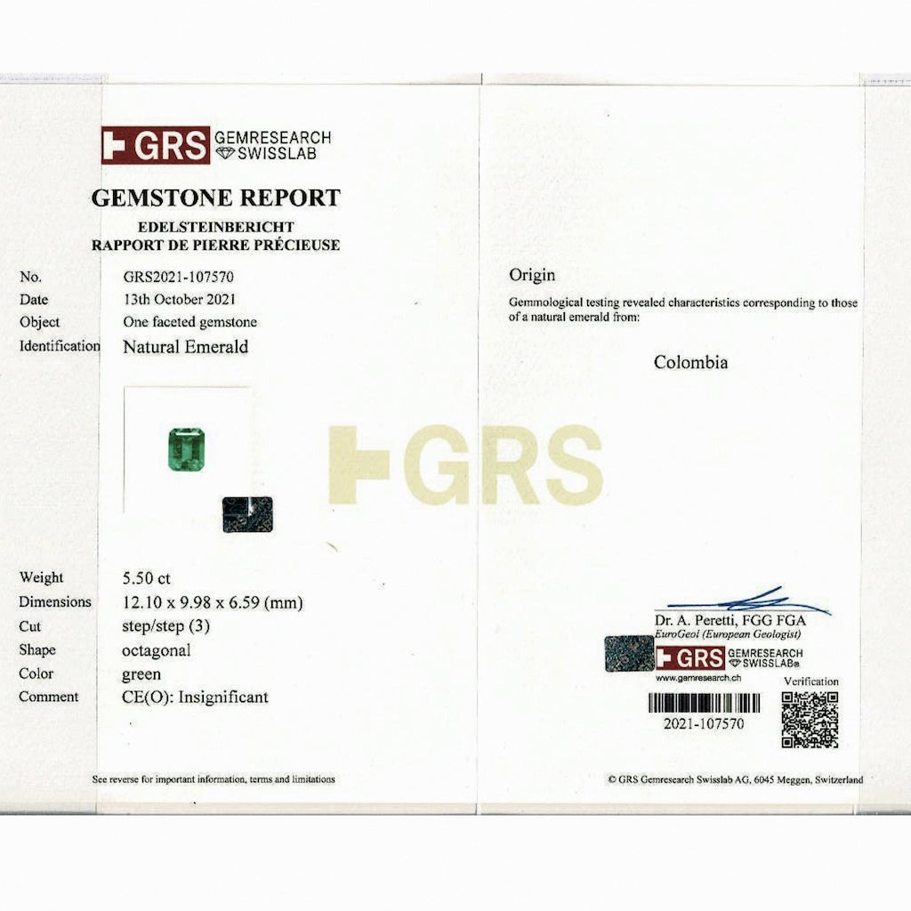 Bague émeraude 5,5 carats en or blanc, diamants - Castafiore