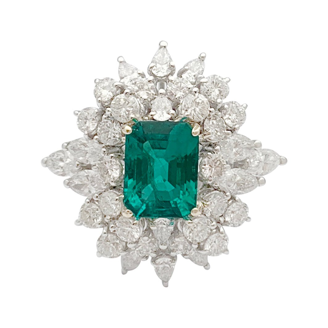 Bague émeraude or blanc, diamants - Castafiore