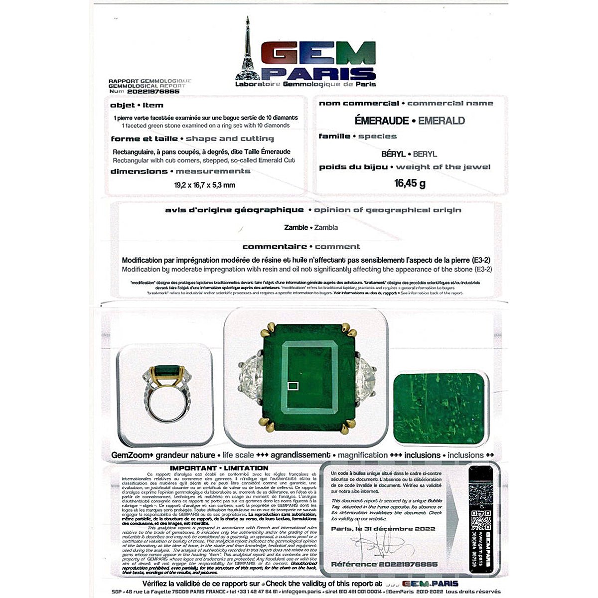 Bague émeraude or blanc, diamants - Castafiore